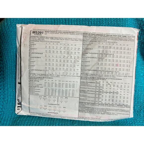 McCalls Sewing pattern 5391 womens shorts sz 4 6 8 10 12 - Picture 3 of 5